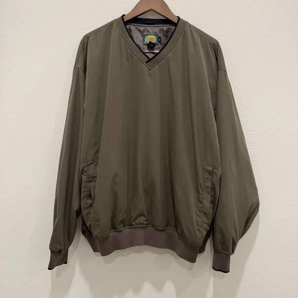 Cabelas Mens Green XL Pullover V Neck Windbreaker Lightweight Hunting Outdoors